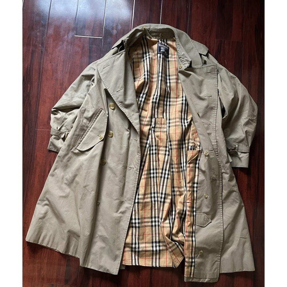 Vintage Burberrys Double Breasted Belted Trench Coat Beige Nova Check Mens 54 XL - Picture 9 of 16